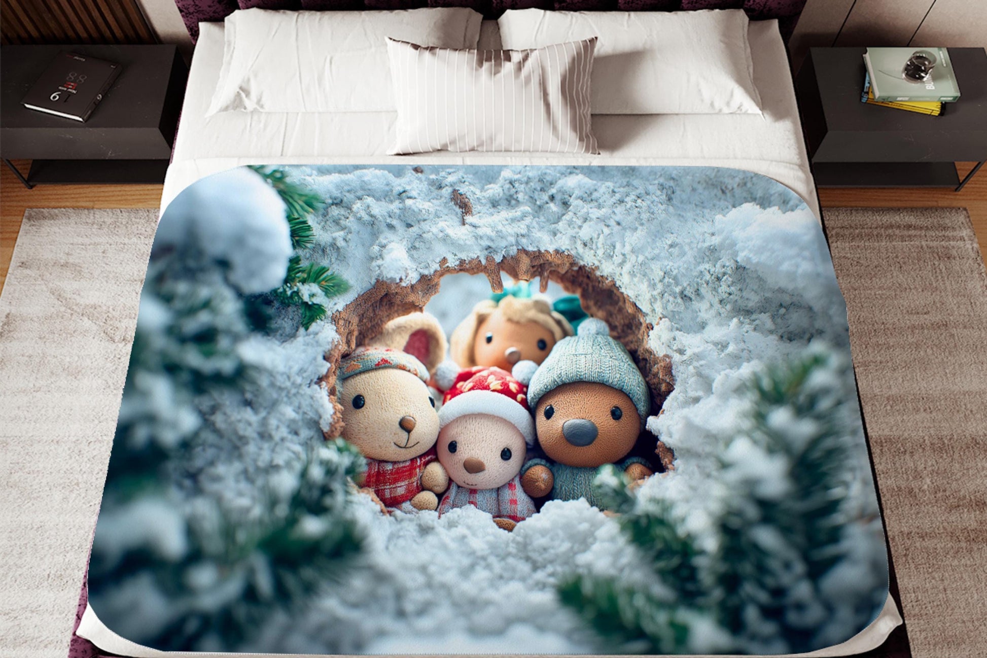 Sherpa Throw Blanket - Woodland Animals in Christmas - Soft Plush Throw Blanket-Jacobson Cottage