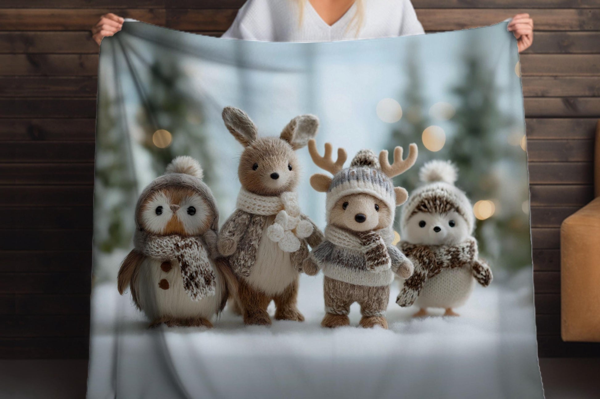 Sherpa Throw Blanket - Woodland Plush Animals Christmas - Soft Plush Throw Blanket-Jacobson Cottage