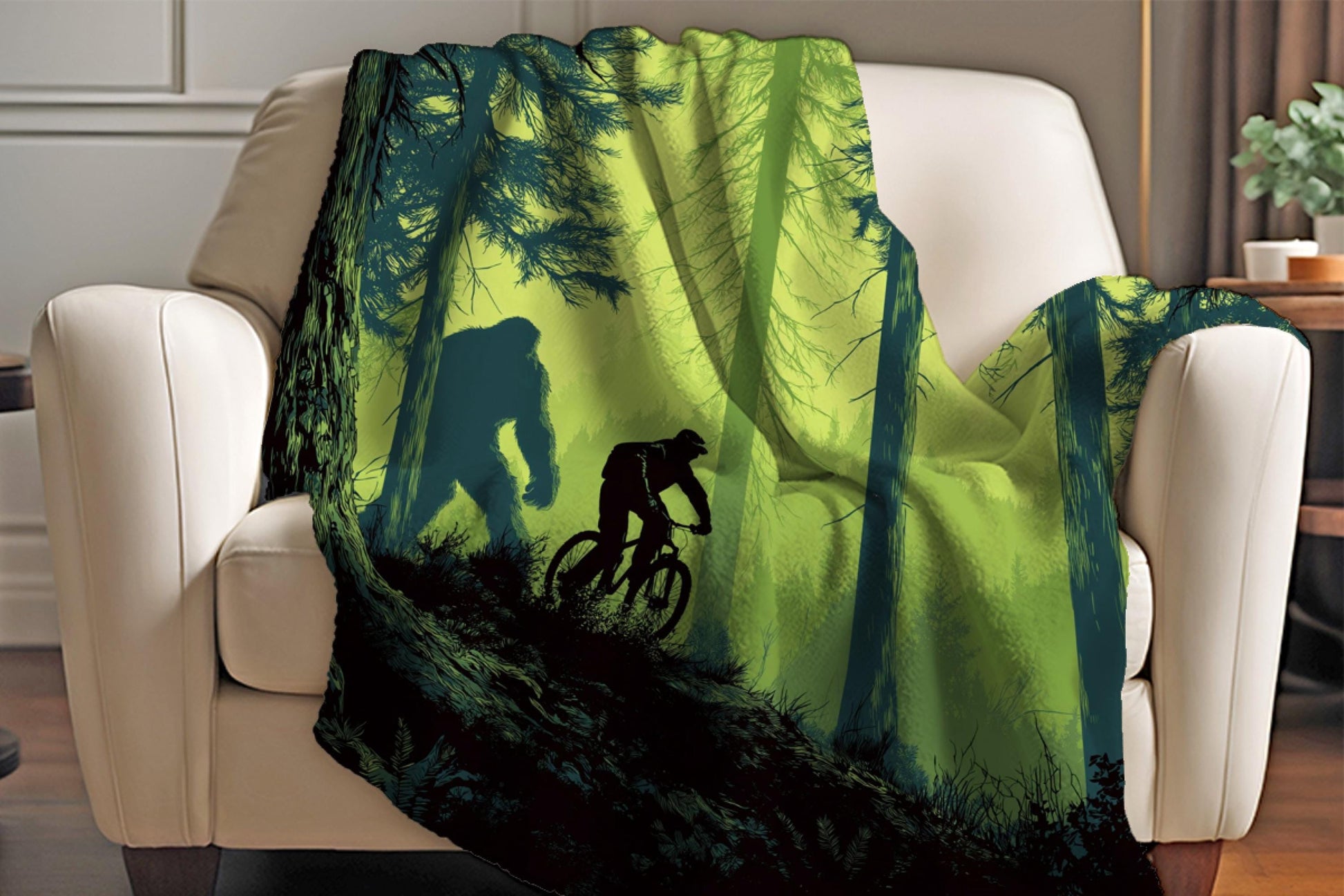 Sherpa Throw Blanket - Bigfoot Mountain Biking - Soft Plush Throw Blanket-Jacobson Cottage