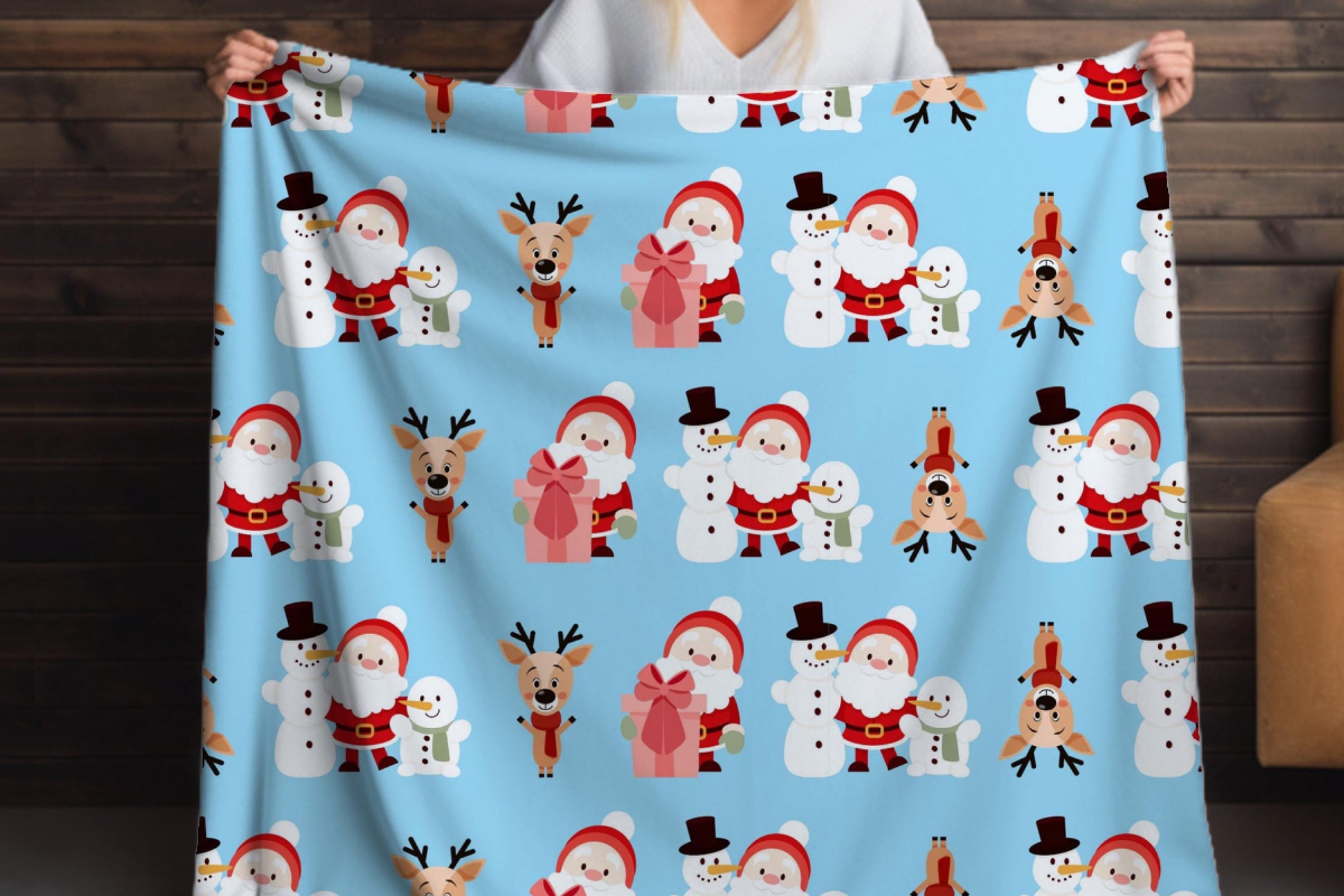 Sherpa Throw Blanket - Christmas Santa and Snowman - Soft Plush Throw Blanket-Jacobson Cottage