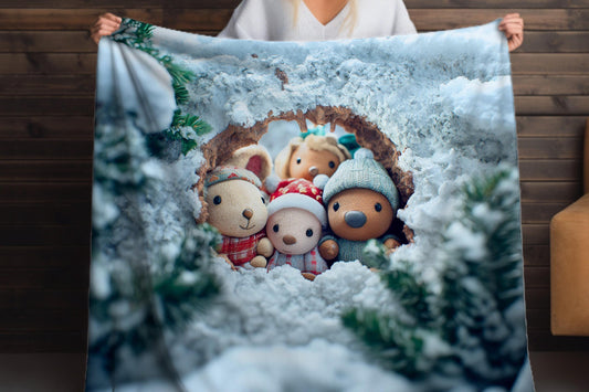Sherpa Throw Blanket - Woodland Animals in Christmas - Soft Plush Throw Blanket-Jacobson Cottage