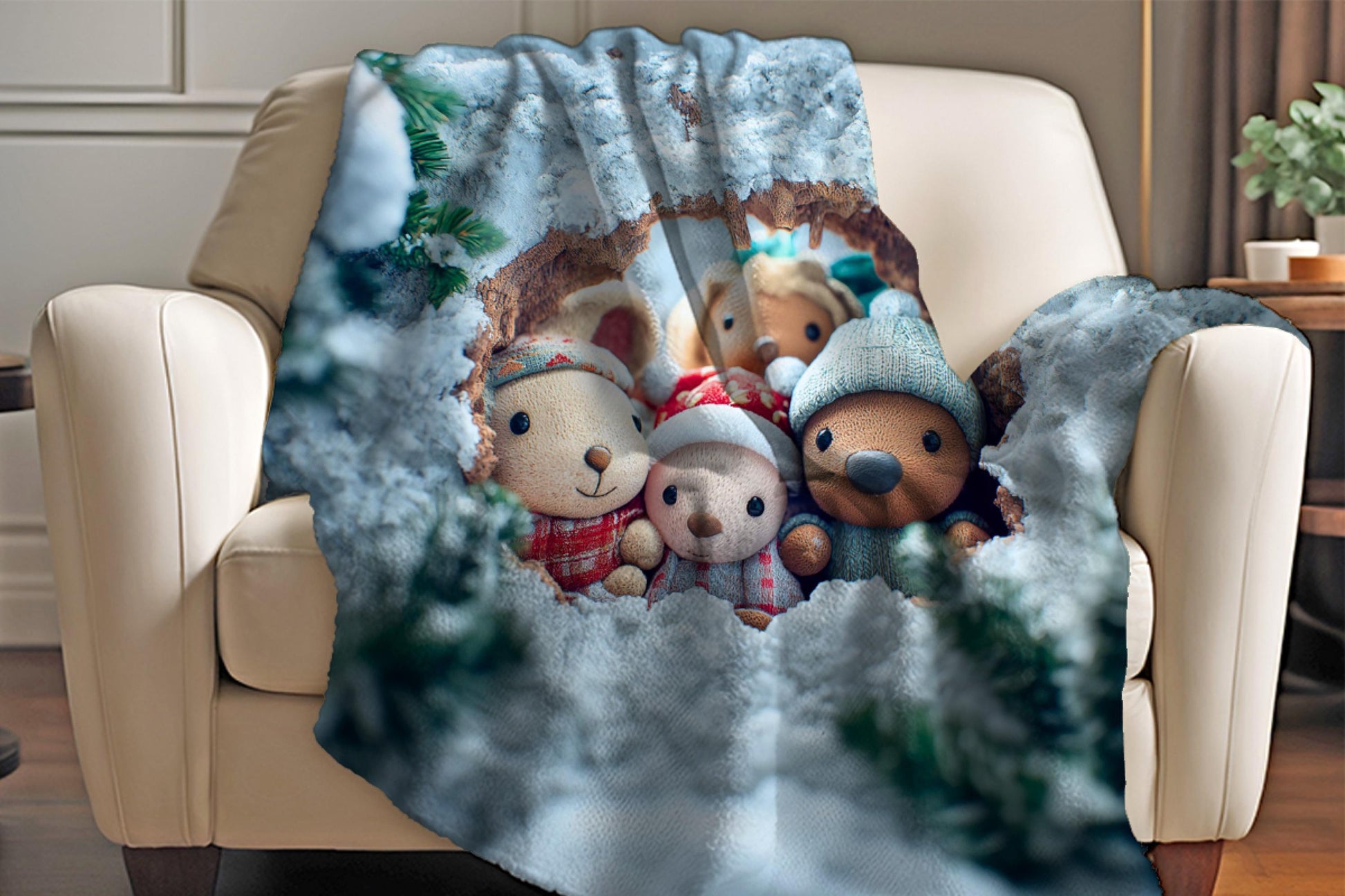 Sherpa Throw Blanket - Woodland Animals in Christmas - Soft Plush Throw Blanket-Jacobson Cottage