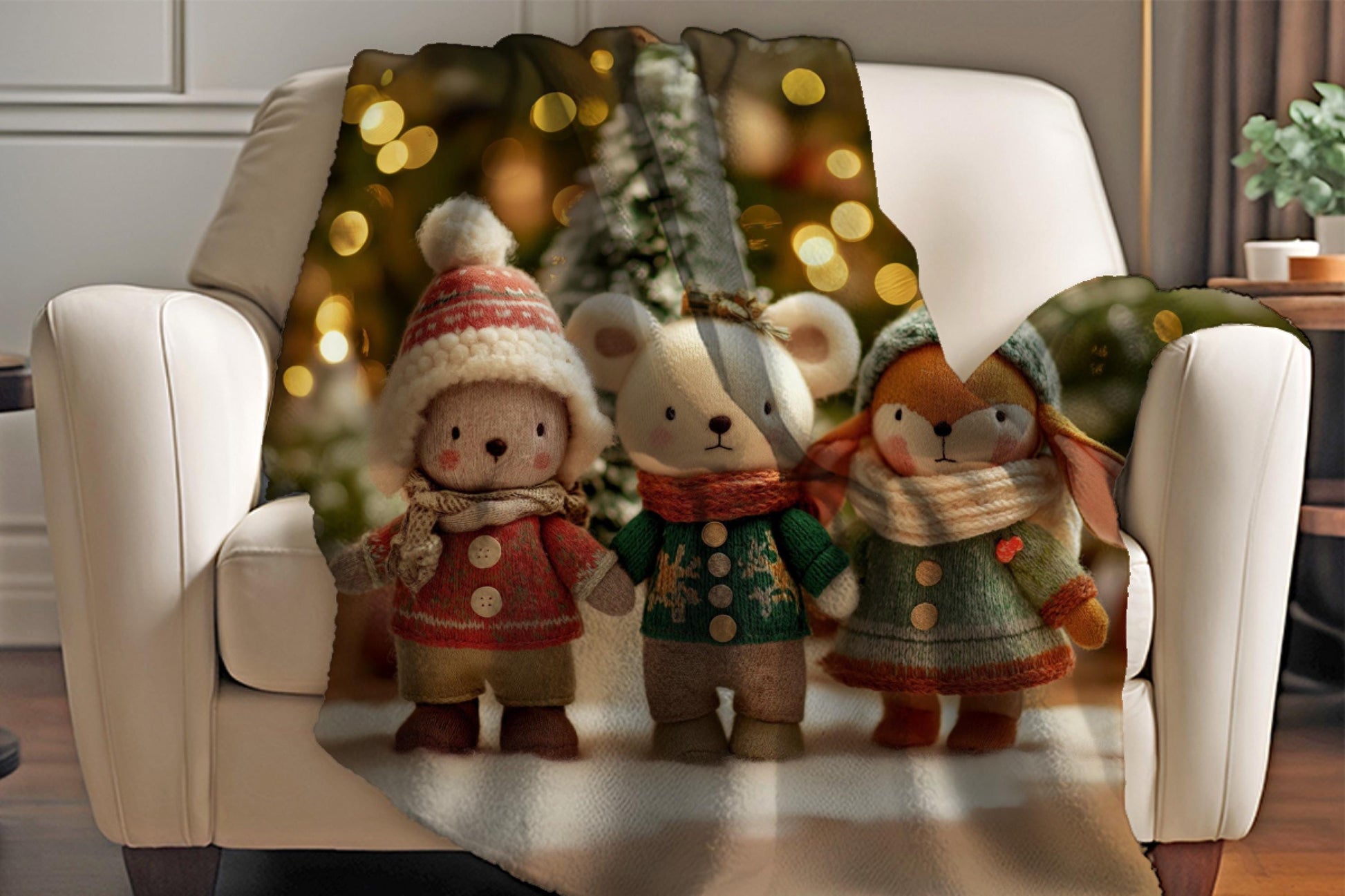 Sherpa Throw Blanket - Woodland plush Animals Christmas - Soft Plush Throw Blanket-Jacobson Cottage