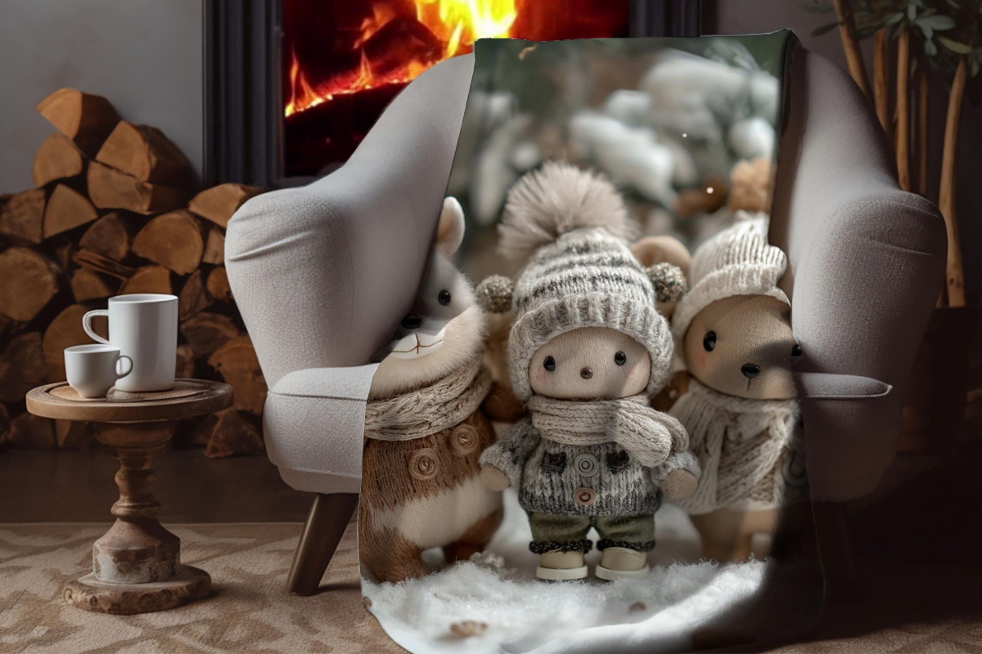 Sherpa Throw Blanket - Woodland plush Animals Christmas - Soft Plush Throw Blanket-Jacobson Cottage