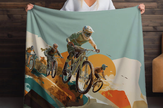 Sherpa Throw Blanket - Mountain Bike Racing Biker - Soft Plush Throw Blanket-Jacobson Cottage