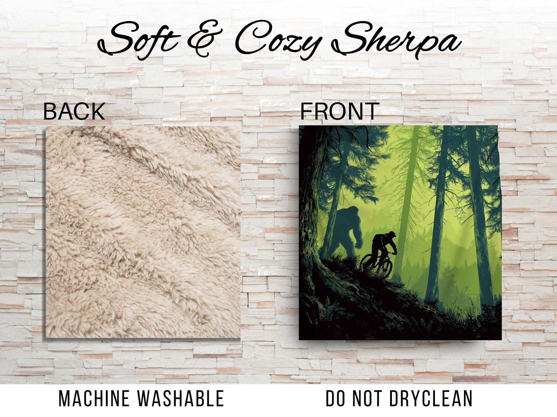 Sherpa Throw Blanket - Bigfoot Mountain Biking - Soft Plush Throw Blanket-Jacobson Cottage